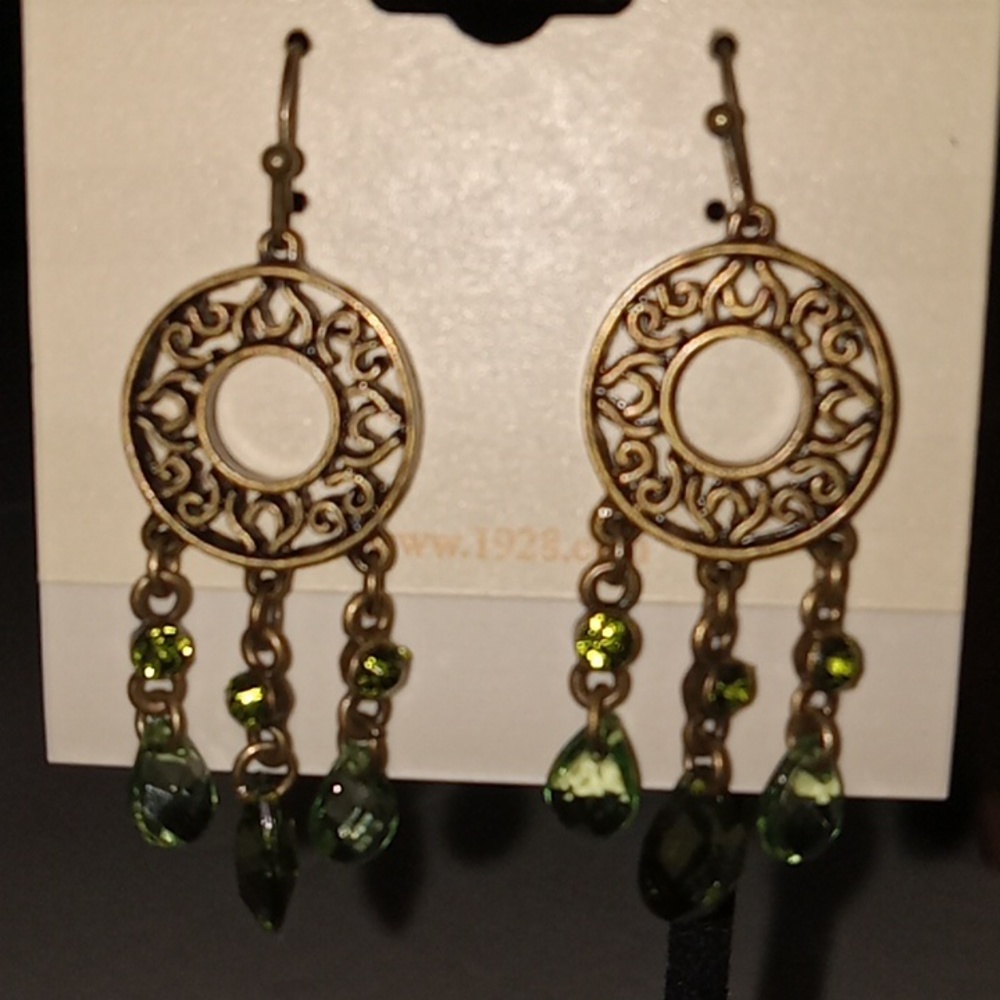 Earrings Metal Green Dangly Beads 1928ยฎ Brand - Picture 6 of 7